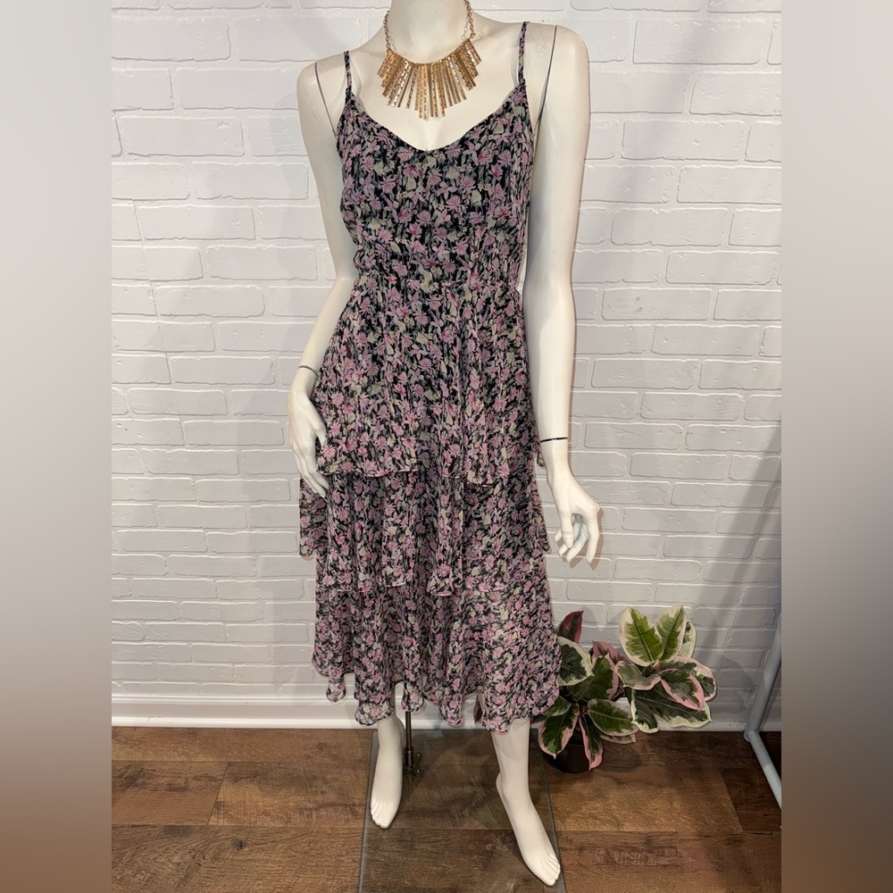 Allison New York Chic Floral Midi Tiered Dress in Pink and Black - Picture 3 of 12